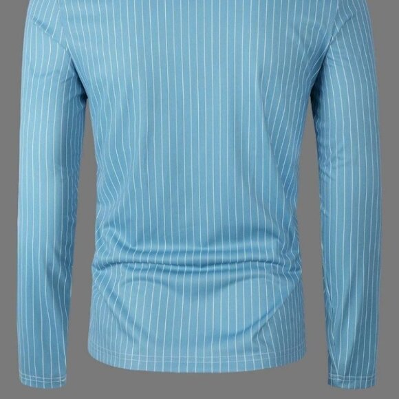 Blue Mens Striped Zip Up Polo - Picture 4 of 7